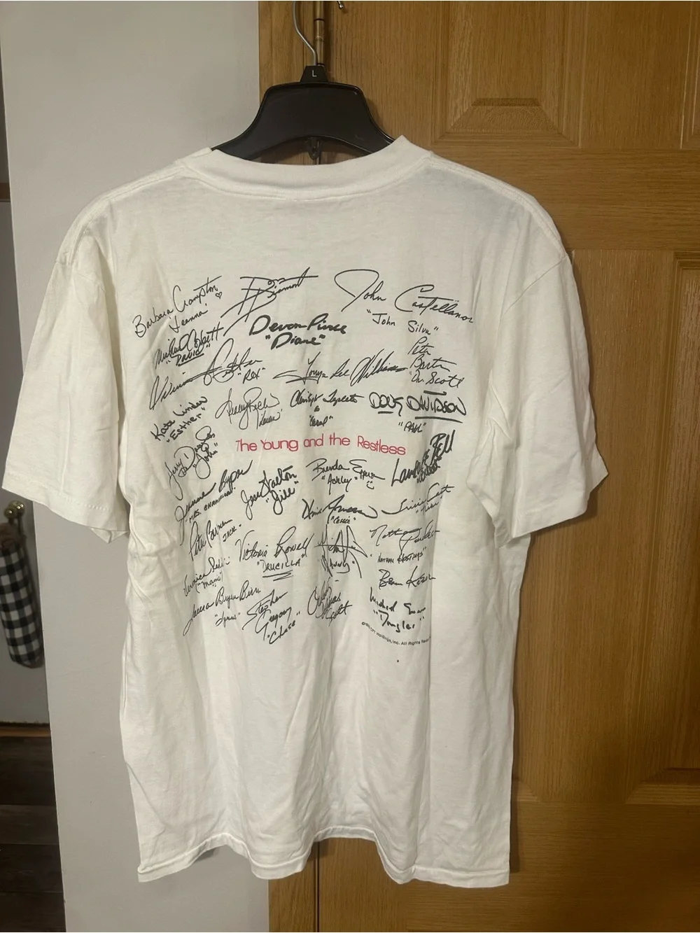 Vintage Young and theRestlessWhite Short Sleeve Crewneck Tee with Red Chest Logo